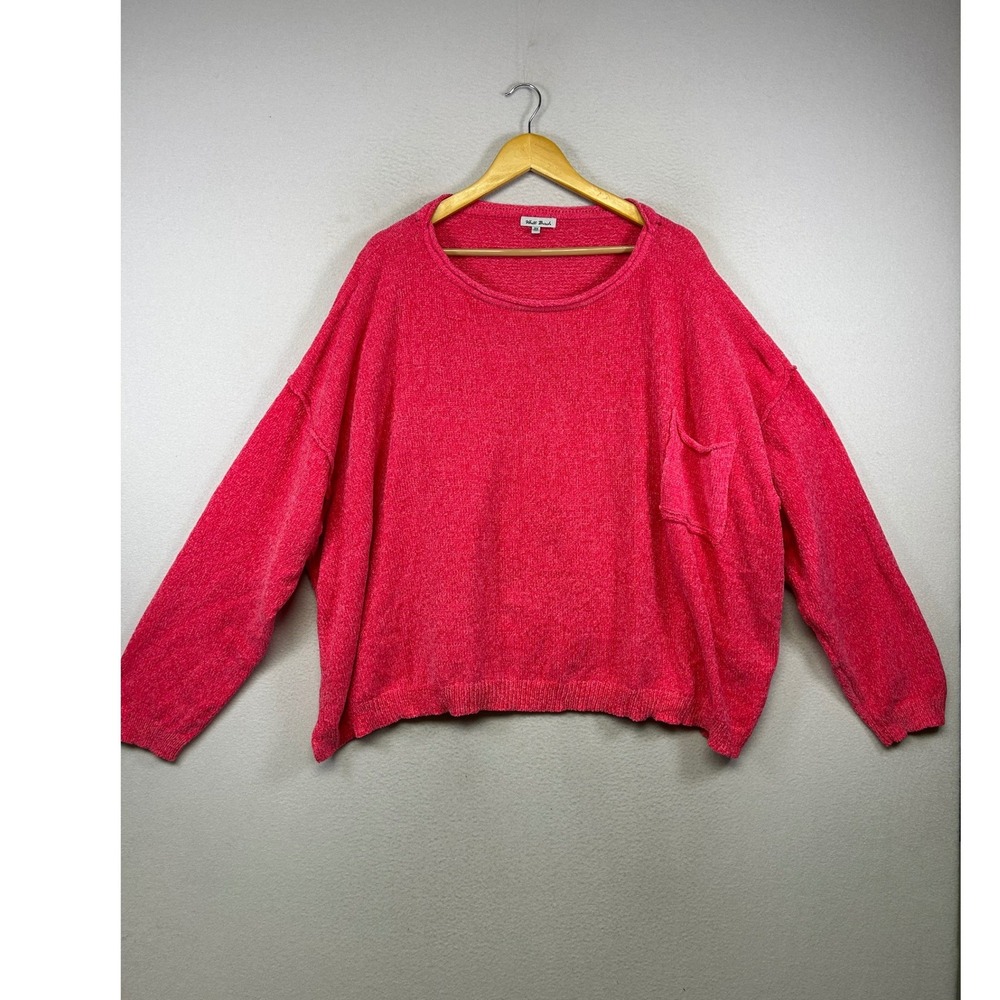 Barbiecore White Birch Women 2X Pink Chenille Oversized Pocket Sweater T24945P